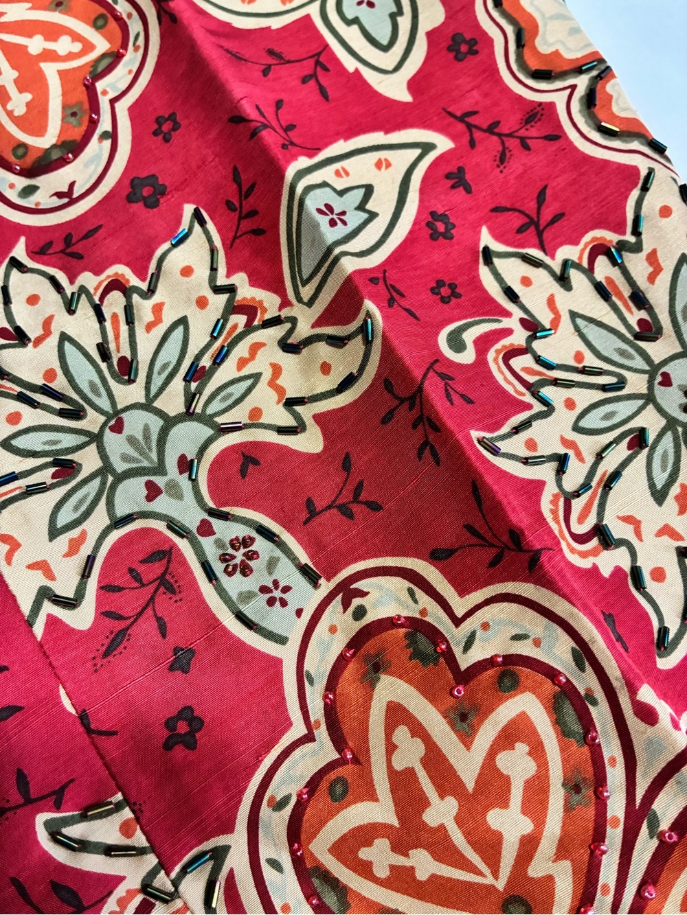 VTG Muse 11 Coral Red Floral Beaded Capris with Cream & Orange Accents - Picture 2 of 12